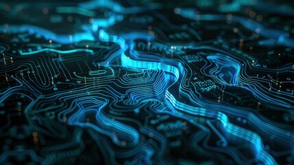 A close-up of an advanced technology interface with glowing blue and cyan holographic displays.