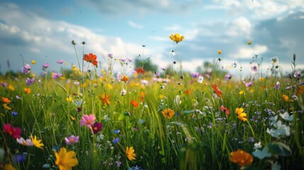 A field of wildflowers swaying in a gentle breeze, representing freedom and the beauty of nature.