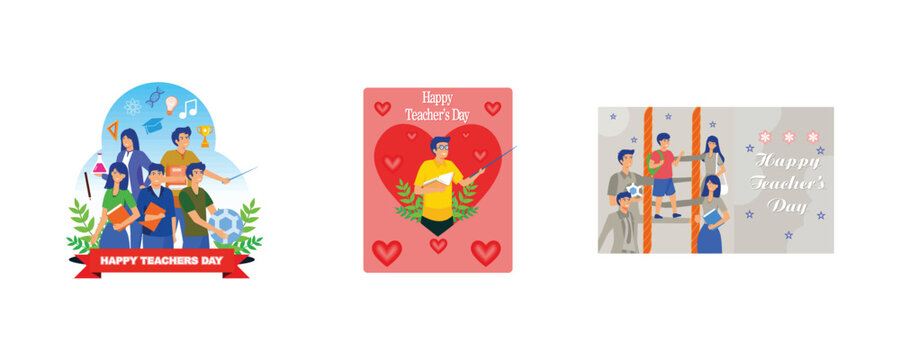 Happy Teacher's Day with A group of teachers from various fields gathers in teacher's day. Happy teachers day thank you teacher. Happy Teacher s Day poster concept. Set flat vector illustration