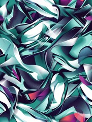 Abstract geometric background with vibrant teal, purple, and white colors.
