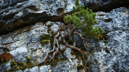 Obraz premium Nature's resilience is evident in the way trees grow in the harshest of environments, their roots clinging to rocky surfaces.