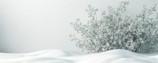 A snow covered hill with a tree in the foreground. Concept of stillness and quietness