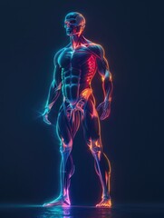 Anatomical Male Figure in Neon Hues
