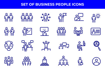 Simple Set of Business People Related Vector Line Icons. Contains such Icons as One-on-One Meeting, Workplace, Business Communication, Team Structure and more.