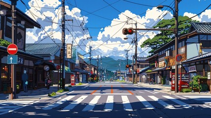 Obraz premium city streets landscape anime style 