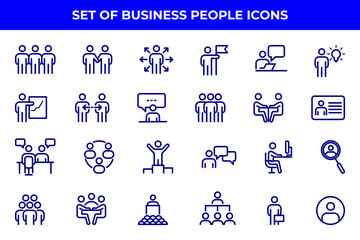 Simple Set of Business People Related Vector Line Icons. Contains such Icons as One-on-One Meeting, Workplace, Business Communication, Team Structure and more.