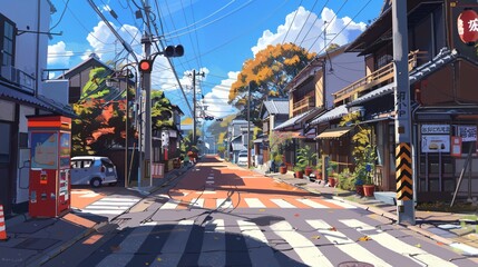 Naklejka premium city streets landscape anime style 