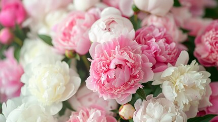Obraz premium Peonies burst into bloom with lush, full petals in shades of pink, white, and red, their beauty fleeting but unforgettable.