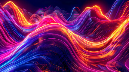 Obraz premium Neon Rhythm Vivid Luminous Abstract Pattern of Flowing Rhythmic Lines Against a Flawless Onyx Black Backdrop with a Polished Contemporary Aesthetic