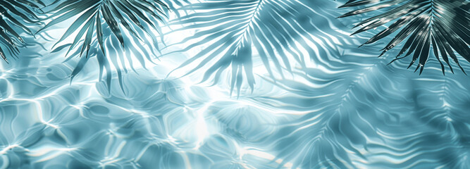 Palms Shadows on Water and White Sand Beach Abstract Summer Background for Vacation Banner