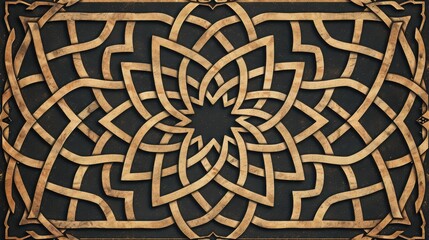 Intricate wooden geometric pattern in a rectangular format, perfect for backgrounds or decorative purposes, showcasing artistry and craftsmanship.