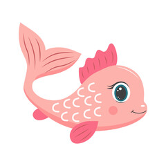 Cute fish. Cartoon tropical fish character. Flat cartoon vector illustration isolated on white background.