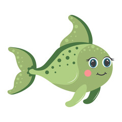 Cute fish. Cartoon tropical fish character. Flat cartoon vector illustration isolated on white background.