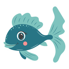 Fototapeta premium Cute fish. Cartoon tropical fish character. Flat cartoon vector illustration isolated on white background.