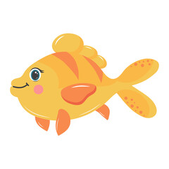 Cute fish. Cartoon tropical fish character. Flat cartoon vector illustration isolated on white background.