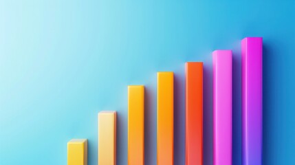 Colorful bar graph on a blue background representing growth, progress, and data analysis in business or finance.