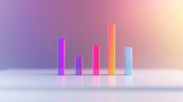 Colorful bar chart infographic with gradient background representing data analytics, business growth, and statistical analysis.