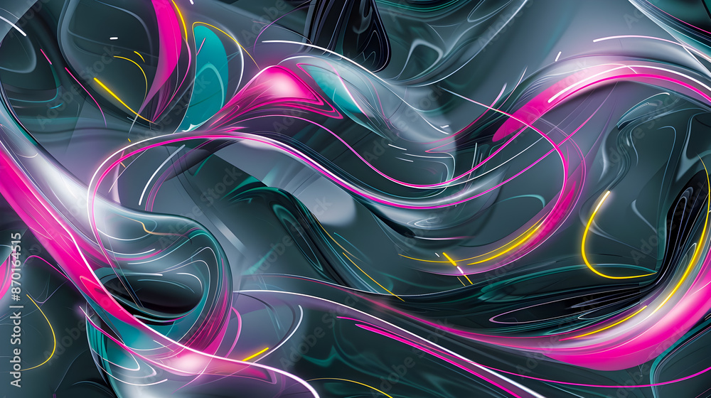 Poster mesmerizing abstract composition of electrified neon swirls and shapes that intertwine and flow seam