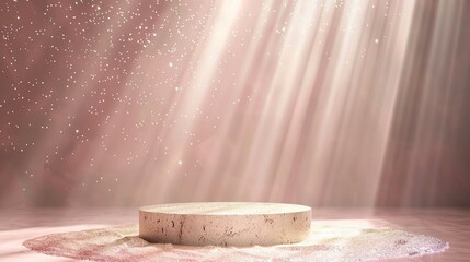 Fototapeta premium Solid Light Background with Stone Podium at the Bottom, Glitter Effect