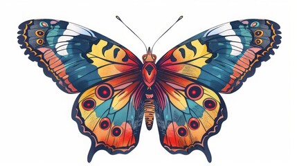Vibrant colorful butterfly detailed wing patterns white background, showcasing nature' beauty diversity.