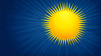 Fototapeta premium Minimalist illustration of a bright yellow sun with rays, set against a deep blue sky. 4