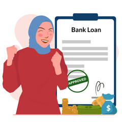 woman successfully bank loans in flat illustration