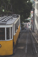 A photo of the yellow tram in Lisbon 