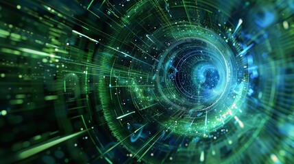 Fototapeta premium Digital Strategy Meeting in Futuristic Boardroom with Holographic Displays | Leaders Discussing in Sci-fi Setting with Neon Lights | 3D Rendering Concept