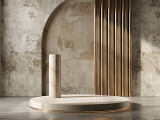 Minimalist Concrete and Gold Podium Background