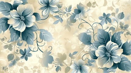 A charming vintage floral background featuring detailed ornamental designs. The intricate flowers and vines are meticulously crafted, evoking a sense of timeless elegance. The subdued color palette