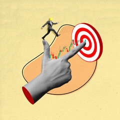 Businessman walking on hand to reach target using stock market graph as a bridge