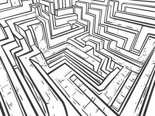 Finding The Safe Path In A Complex Maze: A One-Line Drawing Illustrating The Concept In A Single Stroke, Minimalist Vector Illustration