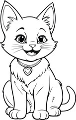 Obraz premium Coloring book page on a white background with a cat smile. line art drawing