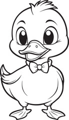 Obraz premium Coloring book page on white background with smiling duckling. line art drawing
