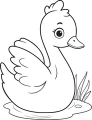 Fototapeta premium Coloring book page on a white background with a cute swan. line art drawing