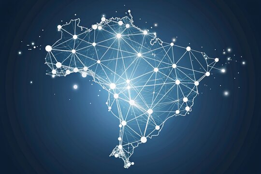 Brazil connectivity map outline with stars and lines abstract framework