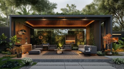 A Modern Outdoor Living Area In The Backyard.