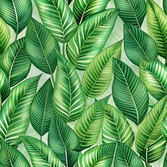 Abstract Green Leaves Pattern Seamless Wallpaper Background. Perfect for: Nature-themed designs, spring, freshness, nature, growth