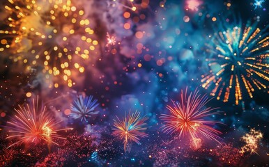 Obraz premium Colorful Fireworks Display During Nighttime Celebration
