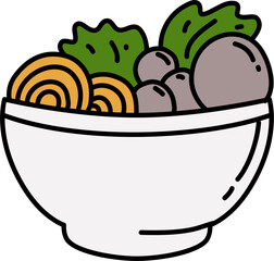 Bowl of meatball noodles cartoon