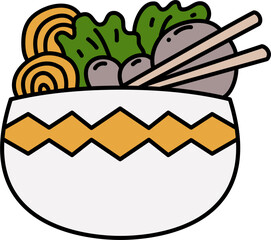 Bowl of meatball noodles cartoon