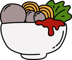 Bowl of meatball noodles cartoon