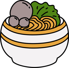 Bowl of meatball noodles cartoon