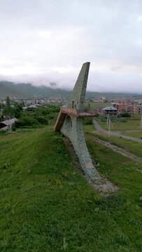 Viewing platform at Sevan Lake, Armenia. Taken with a drone. 