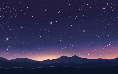 Starry night sky over mountain range featuring vibrant and serene natural scenery with countless twinkling stars against a deep blue backdrop.