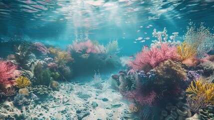 Obraz premium Sunbeams Through a Vibrant Coral Reef