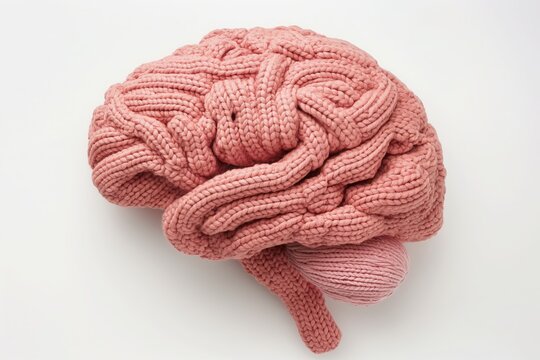 Detailed Pink Woolen Brain Knitted from Yarn for Artistic Craft Display