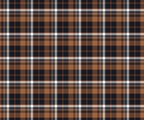 Plaid fabric pattern, black, brown, white, seamless for textiles and design clothing, skirts, pants, aprons, tablecloths, blankets or decorative fabrics. Vector illustration.