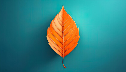 Obraz premium Illustration of a single orange leaf on a turquoise background. 6