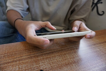 Man hand with touch screen smart phone